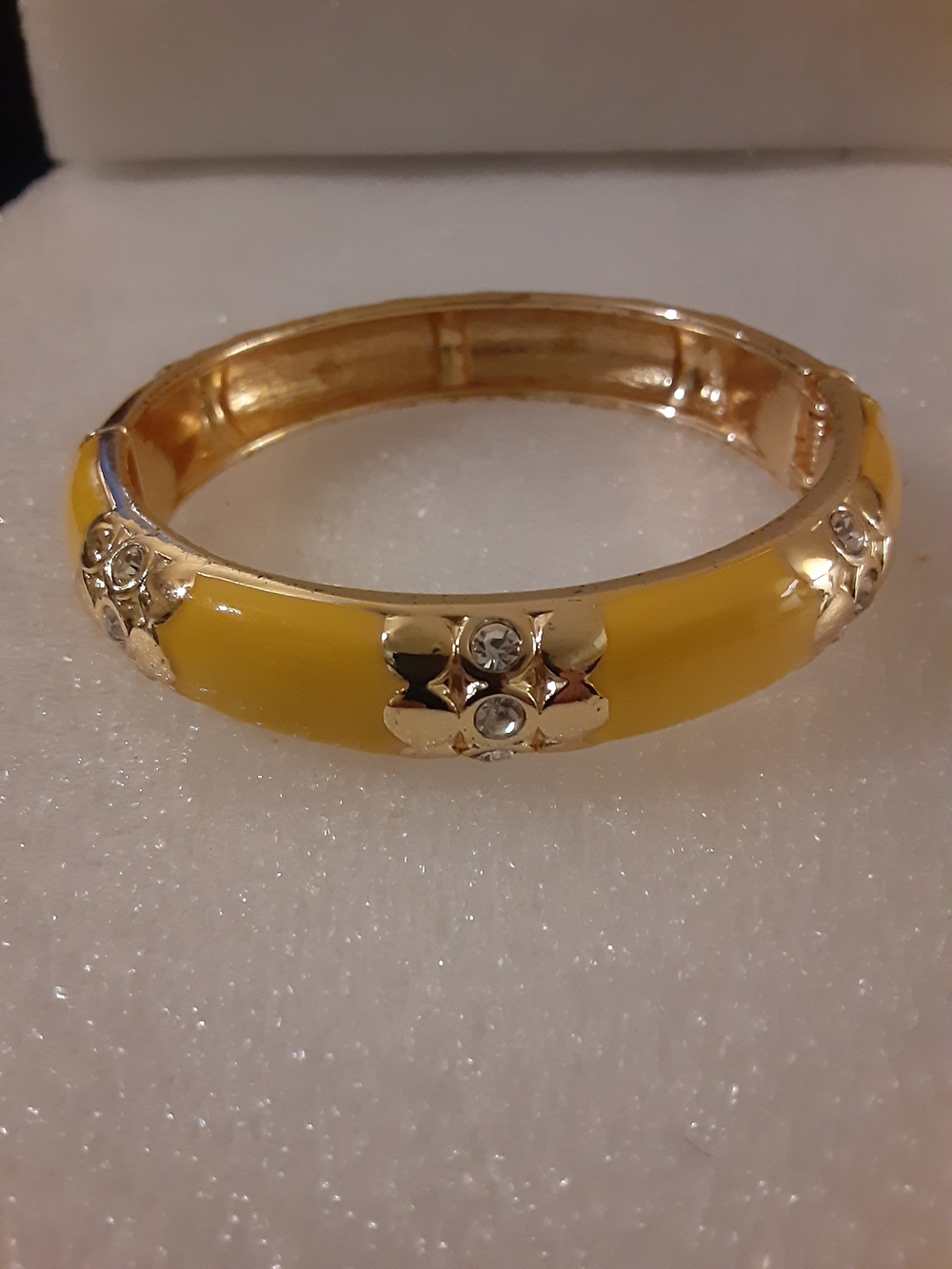 Yellow Enamel Crystal Accent Clamper Bangle Bracelet Spring Clasp